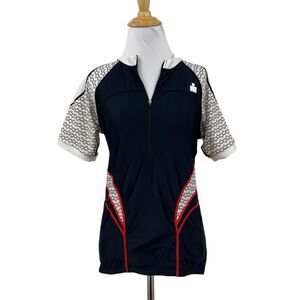 Ironman Jersey Womens L Large Black White Cycling 1/4 Zip Short Sleeve Shirt